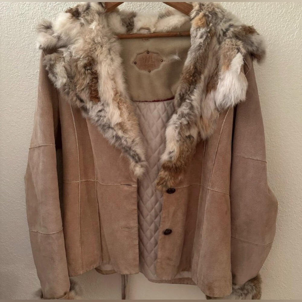 Fur trim suede jacket